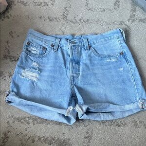 Levi's Distressed Light Blue Jean Shorts